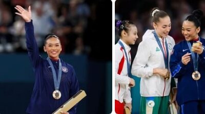 JUST IN: Suni Lee Becomes First American Woman to Win Two Medals in Uneven Bars at Paris Olympics while jokingly said in a speech that her neck is getting sore... SEE MORE